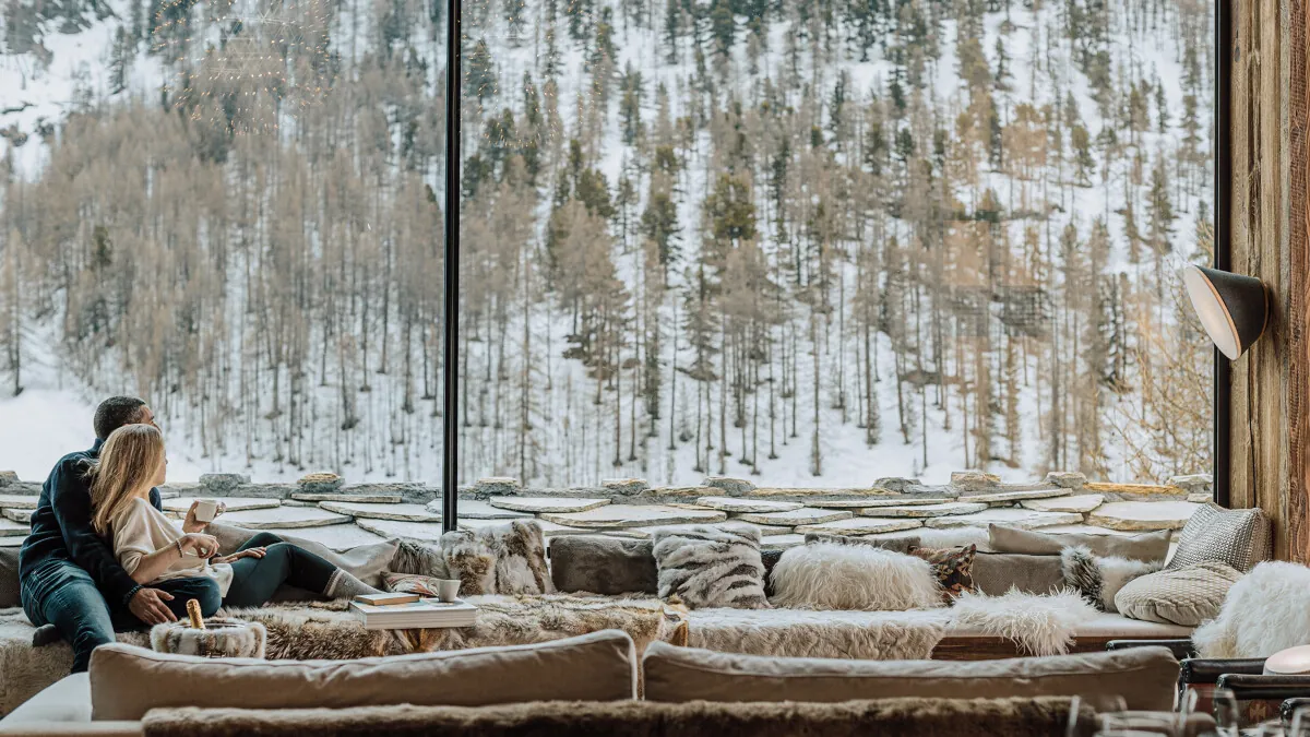 Val d'Isere Chalet Orca couple relaxing