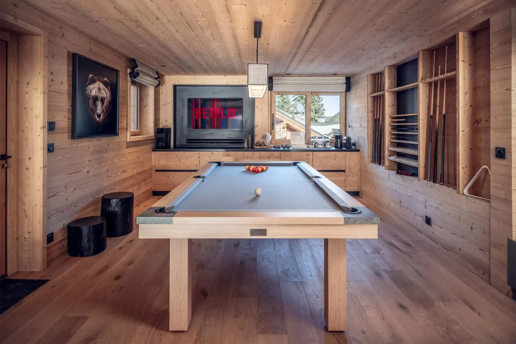 Billiards Table in the interior game room of Chalet Harmony